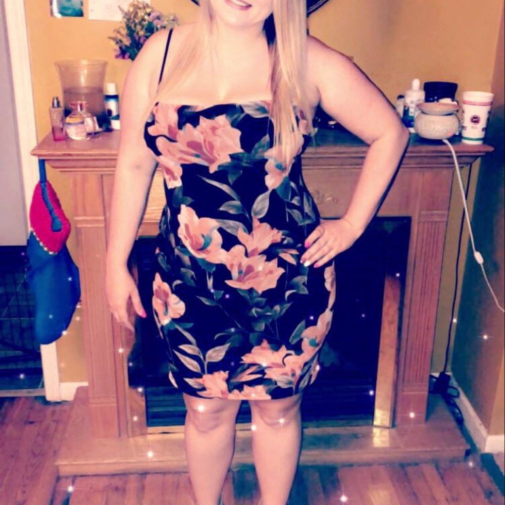 Charlotte Russe Black Dress with Pink Floral Pattern